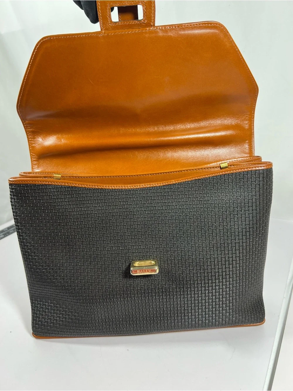 3116: Vintage Bally Monogram Top Handle Briefcase Attache Bag Brown